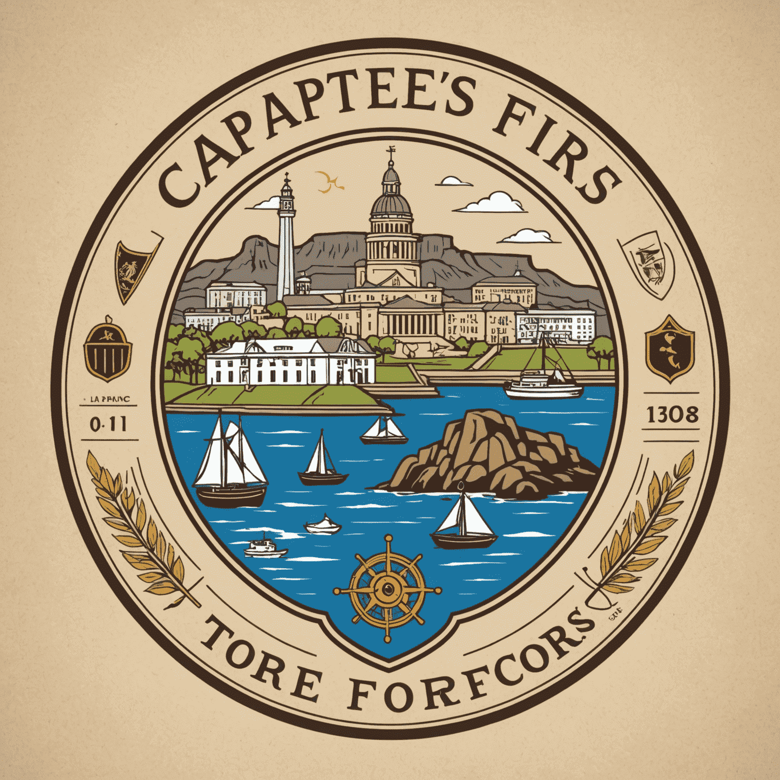 Captebefors Club logo featuring educational symbols and Cape Town landmarks