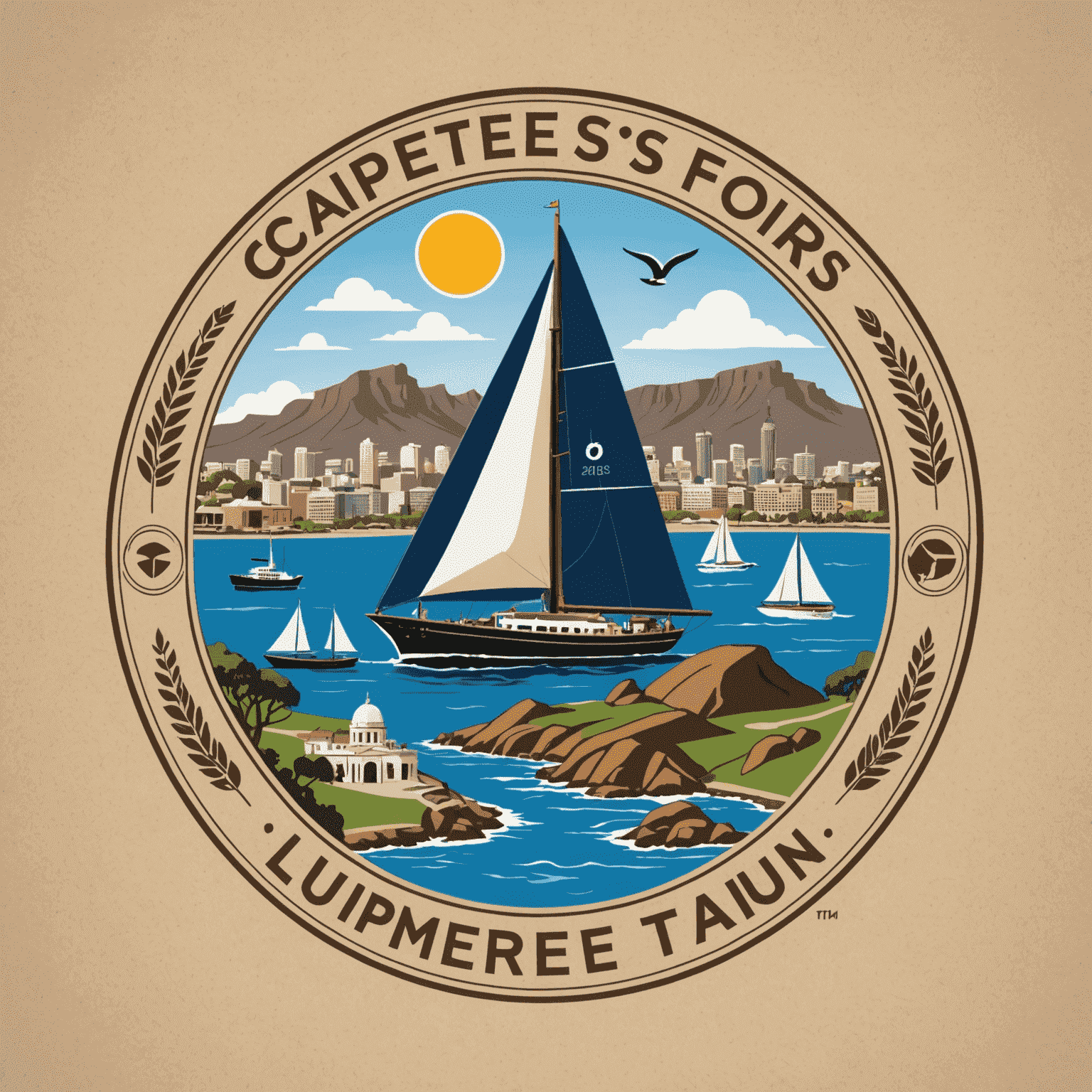 Captebefors Club logo featuring educational symbols and Cape Town landmarks