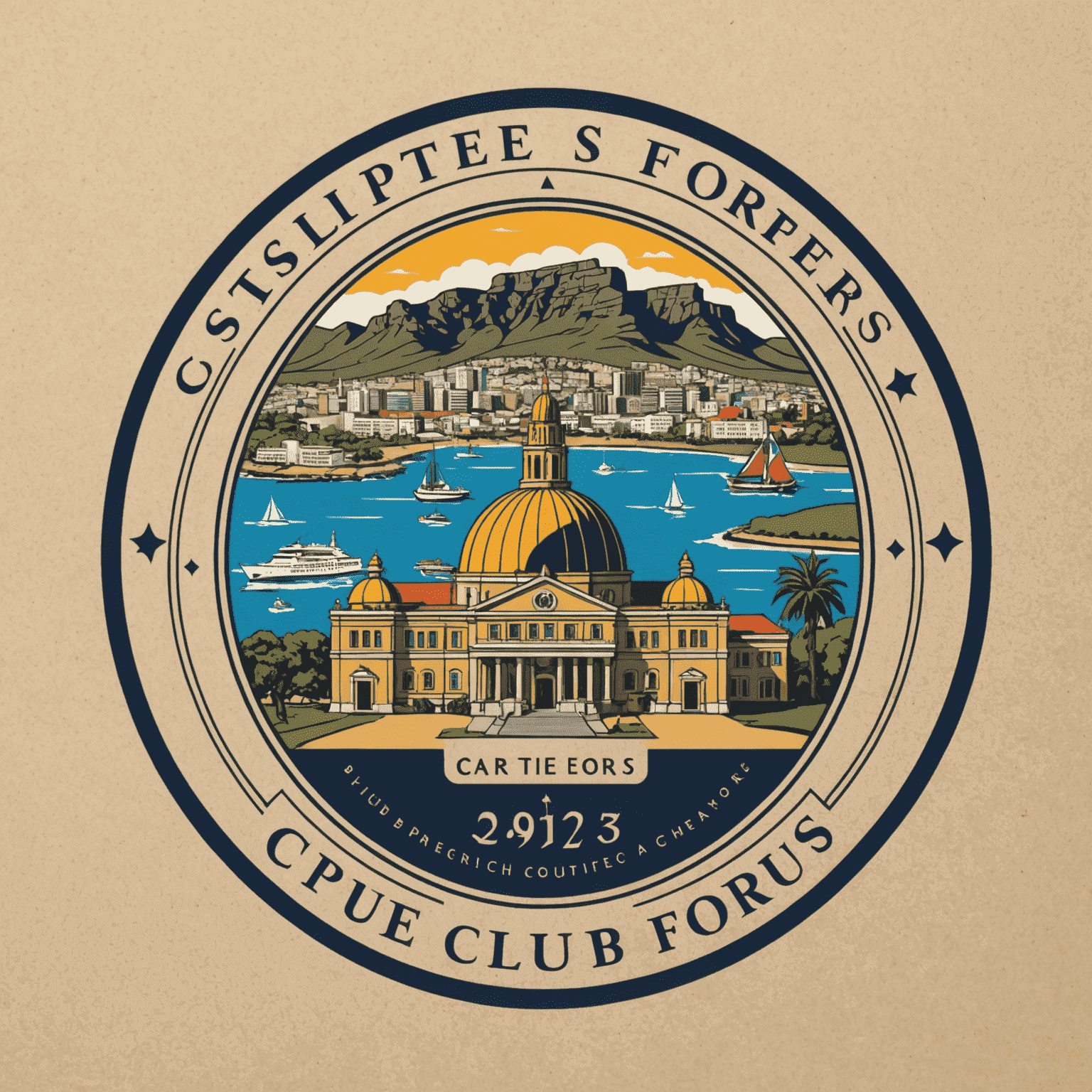 Captebefors Club logo featuring educational symbols and Cape Town landmarks