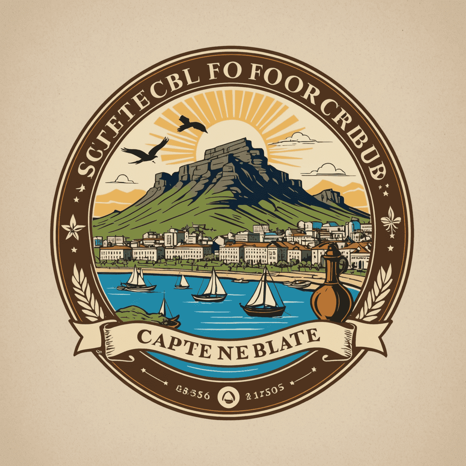 Captebefors Club logo featuring educational symbols and Cape Town landmarks