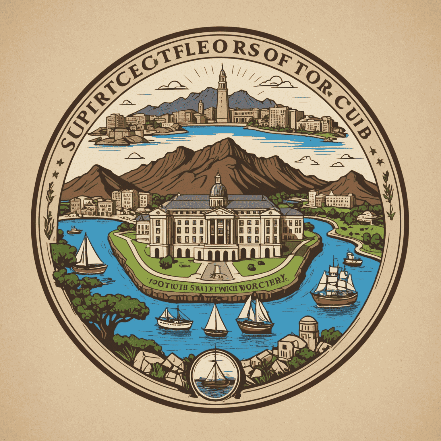Captebefors Club logo featuring educational symbols and Cape Town landmarks