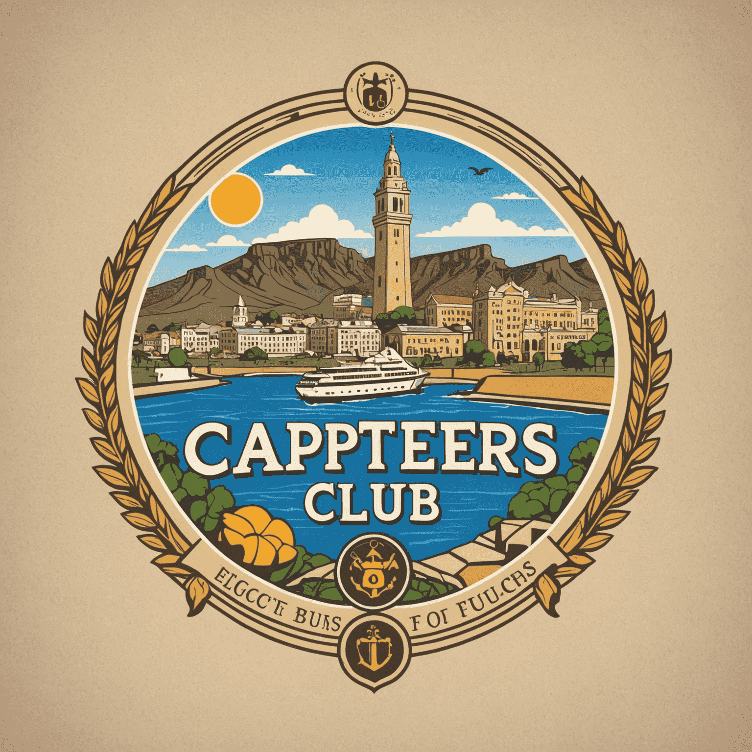 Captebefors Club logo featuring educational symbols and Cape Town landmarks