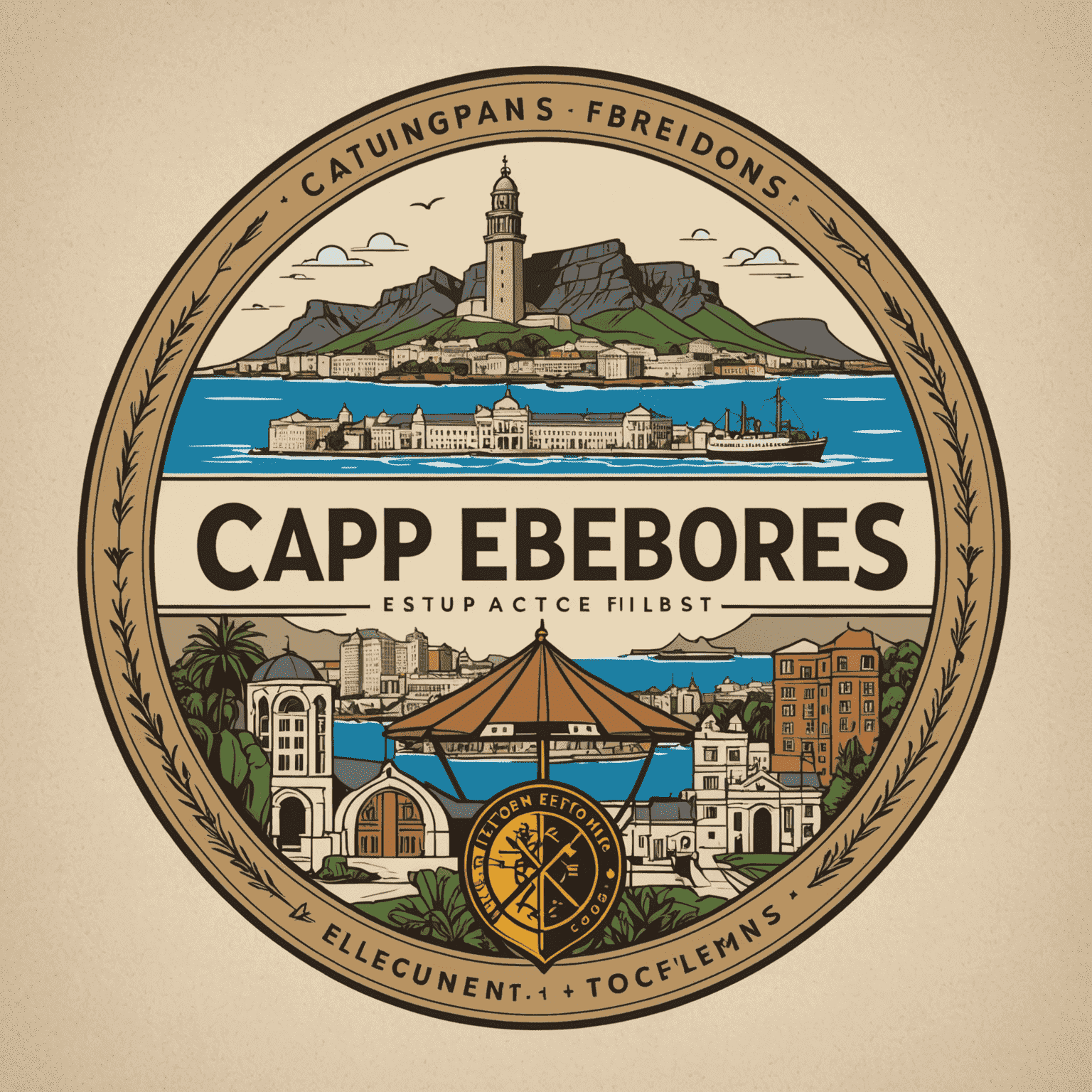 Captebefors Club logo featuring educational symbols and Cape Town landmarks