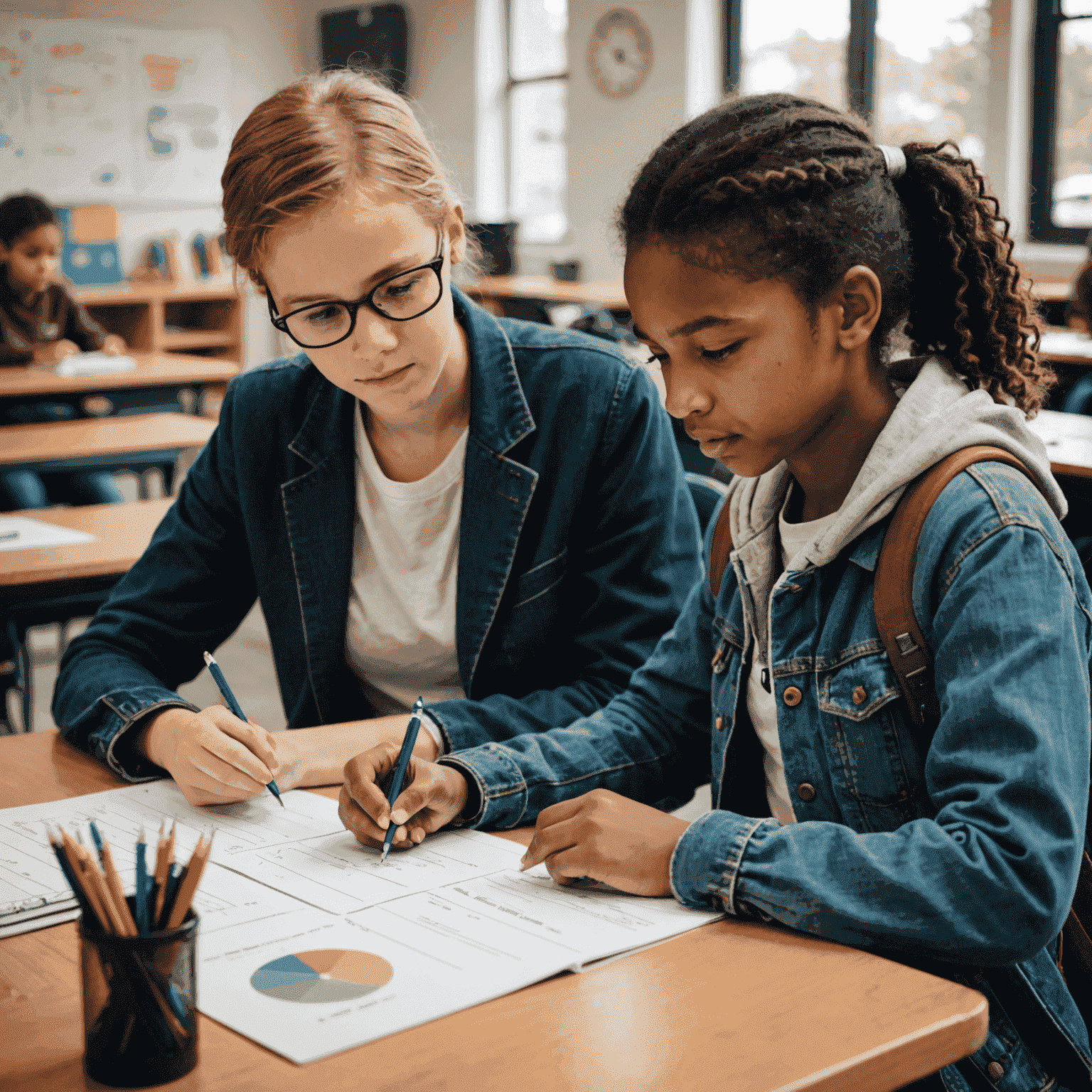 A teenage student tutoring a younger learner, illustrating the peer mentorship program fostered by Captebefors Club